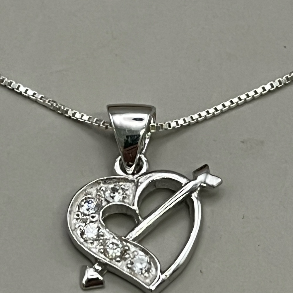 Sterling Silver Heart Necklace with Crystal Accents